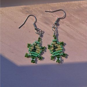 Handmade Beaded Wire Turtle Earrings